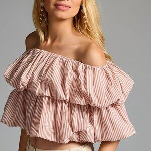 By Anthropologie Off-The-Shoulder Bubble Hem Top Small Boho Resort Vacation
